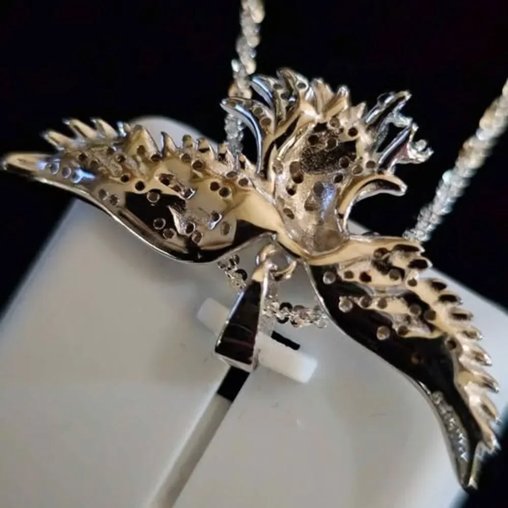 .75CTW VVSD Moissanite Eagle pendant in 925 sterling silver on 20